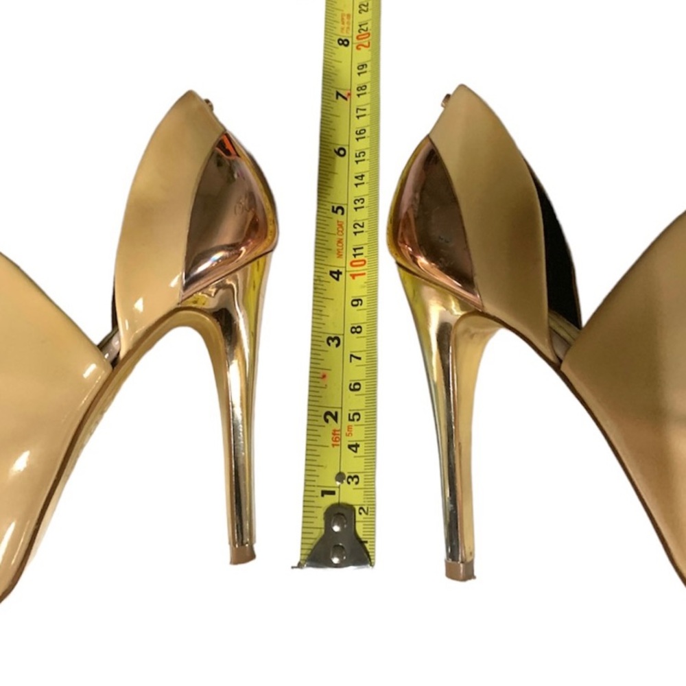 TED BAKER LONDON Wheat Patent Slip On Booties Rose Gold Heels Sz 37 - Picture 12 of 12